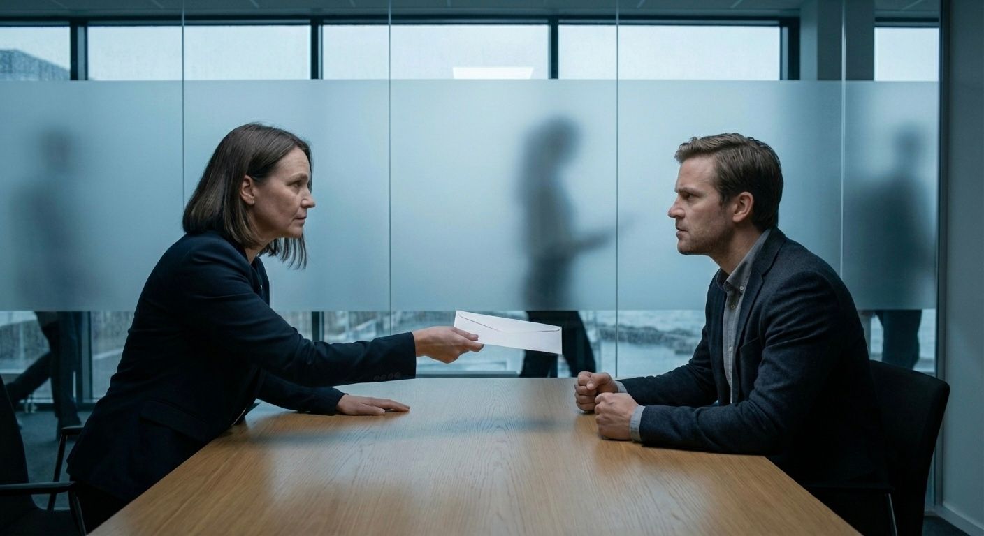 Bedriftsleder som overrekker avskjedsbrev til sint ansatt