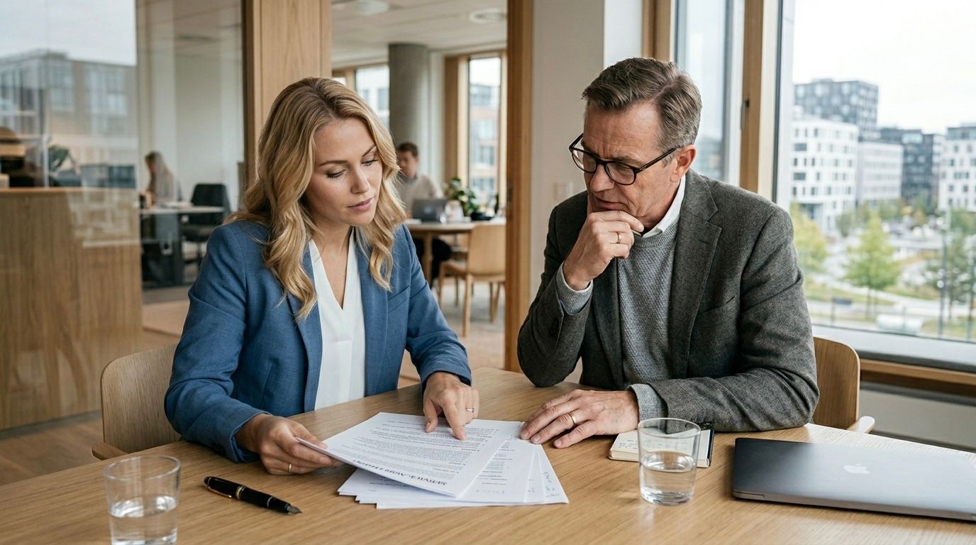 Avtale som gjennomgås av rådgiver og avtalepart.