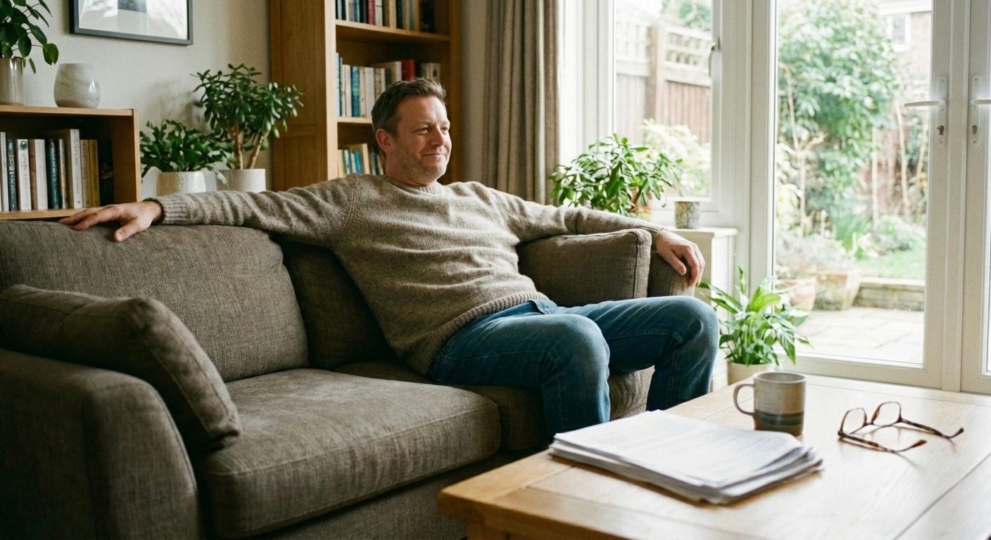 En mann som er lettet over at han har fått fradrag for advokatutgifter.