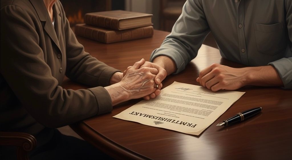 En hånd som signerer et dokument, som symboliserer en fremtidsfullmakt.