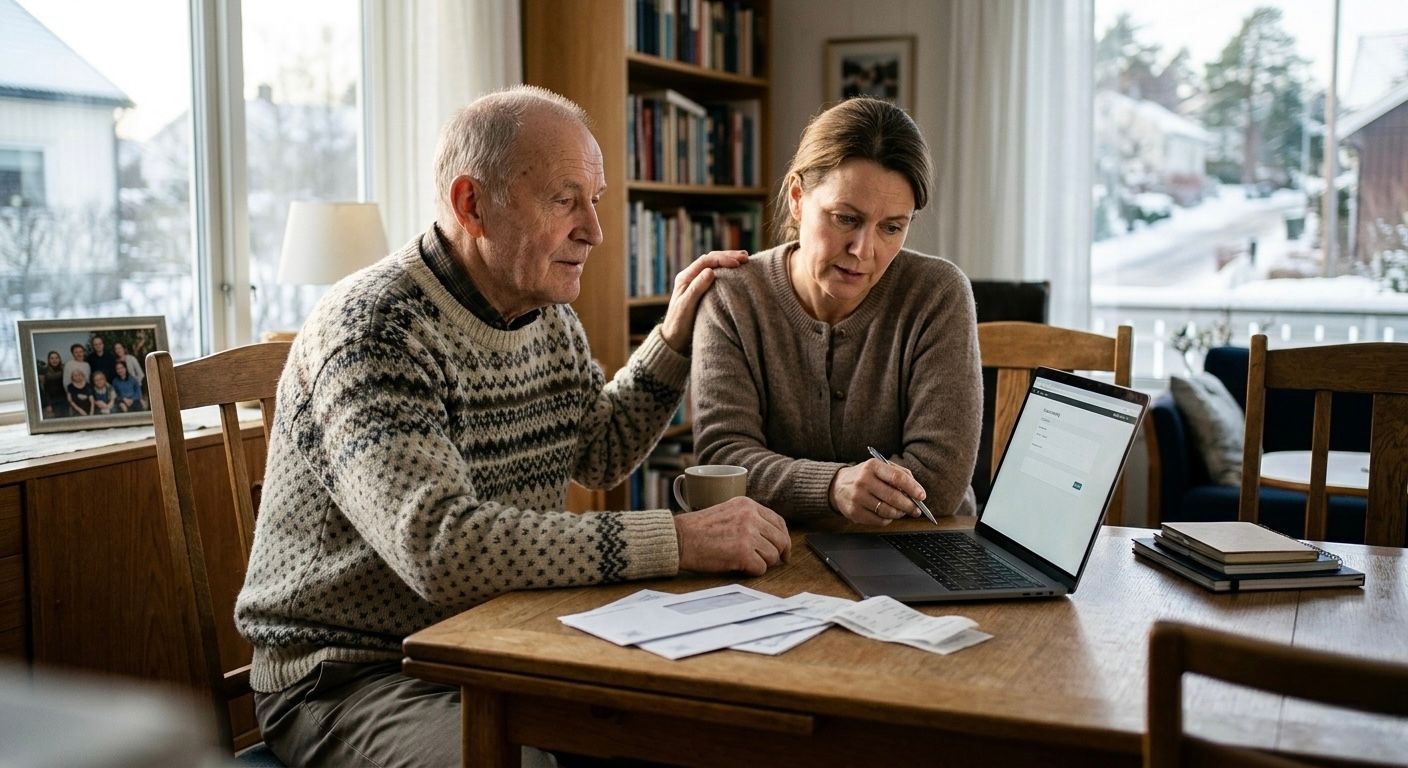 En eldre mann drøfter legalfullmakt med et nærstående familiemedlem